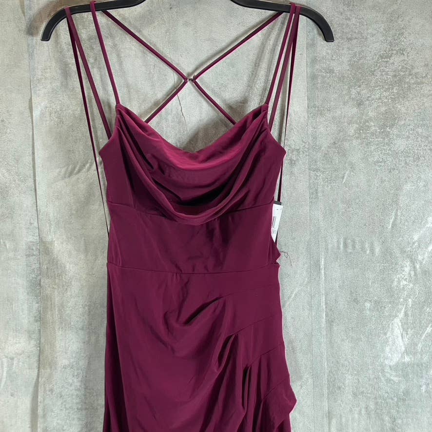 CITY STUDIO Juniors' Burgundy Cowl-Neck Open-Back Side-Slit Maxi Dress SZ 1