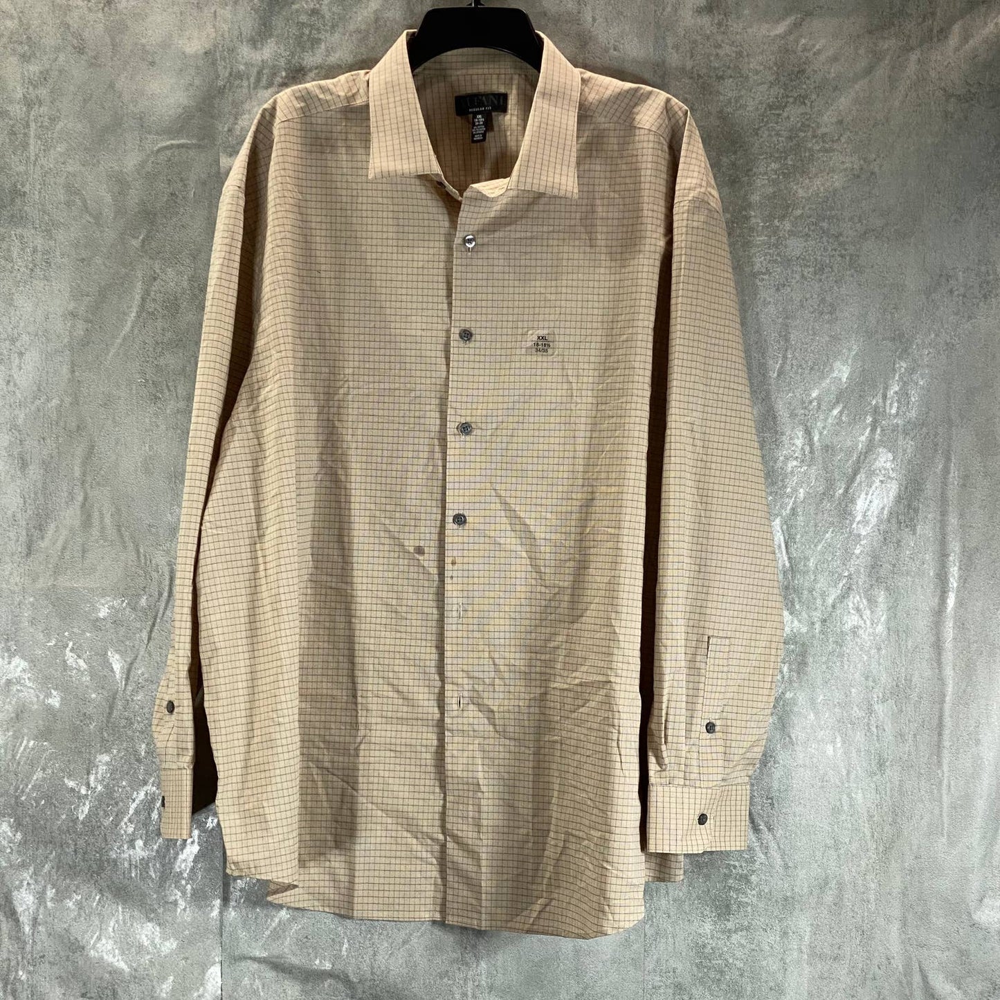 ALFANI Men's Tan Mini Check Regular-Fit Button-Up Long-Sleeve Shirt SZ 2XL