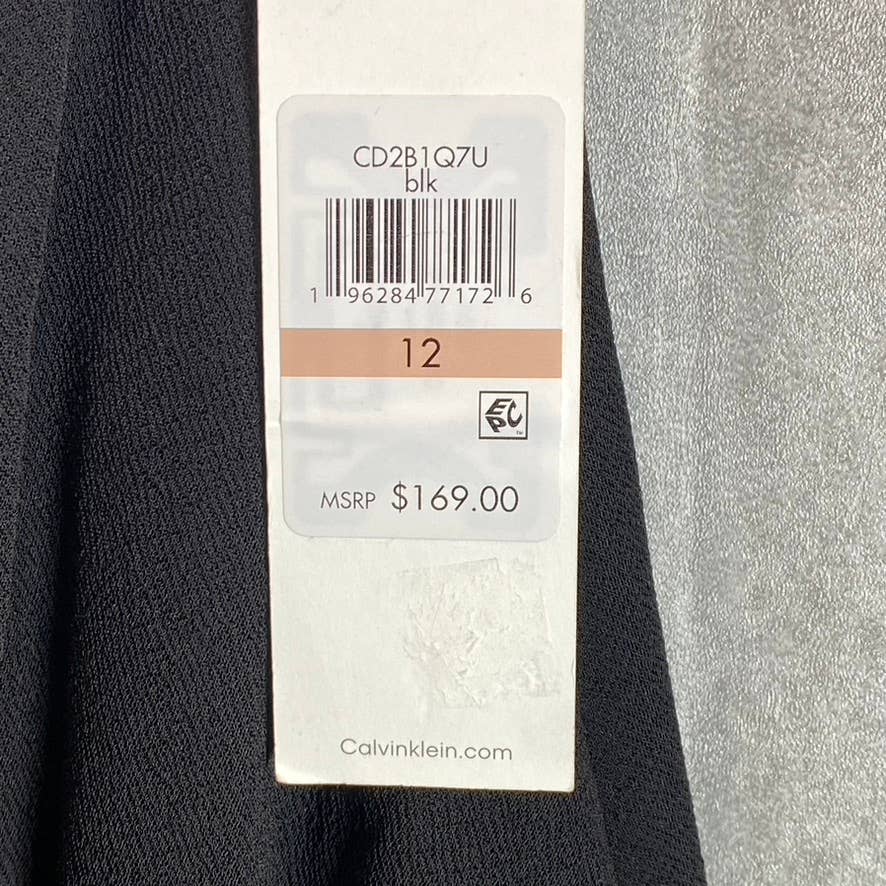 CALVIN KLEIN Women's Black Ruched Rhinestone Embellished Knee-Length Dress SZ 12