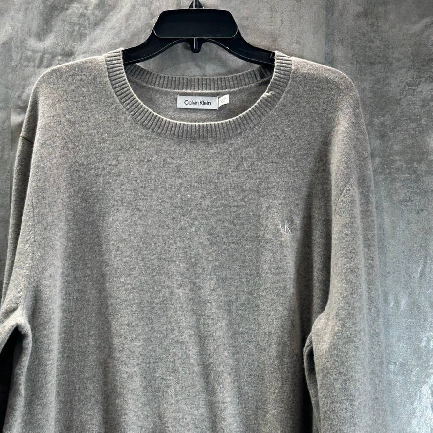 CALVIN KLEIN Men's Grey Merino Wool Regular-Fit Crewneck Pullover Sweater SZ XL