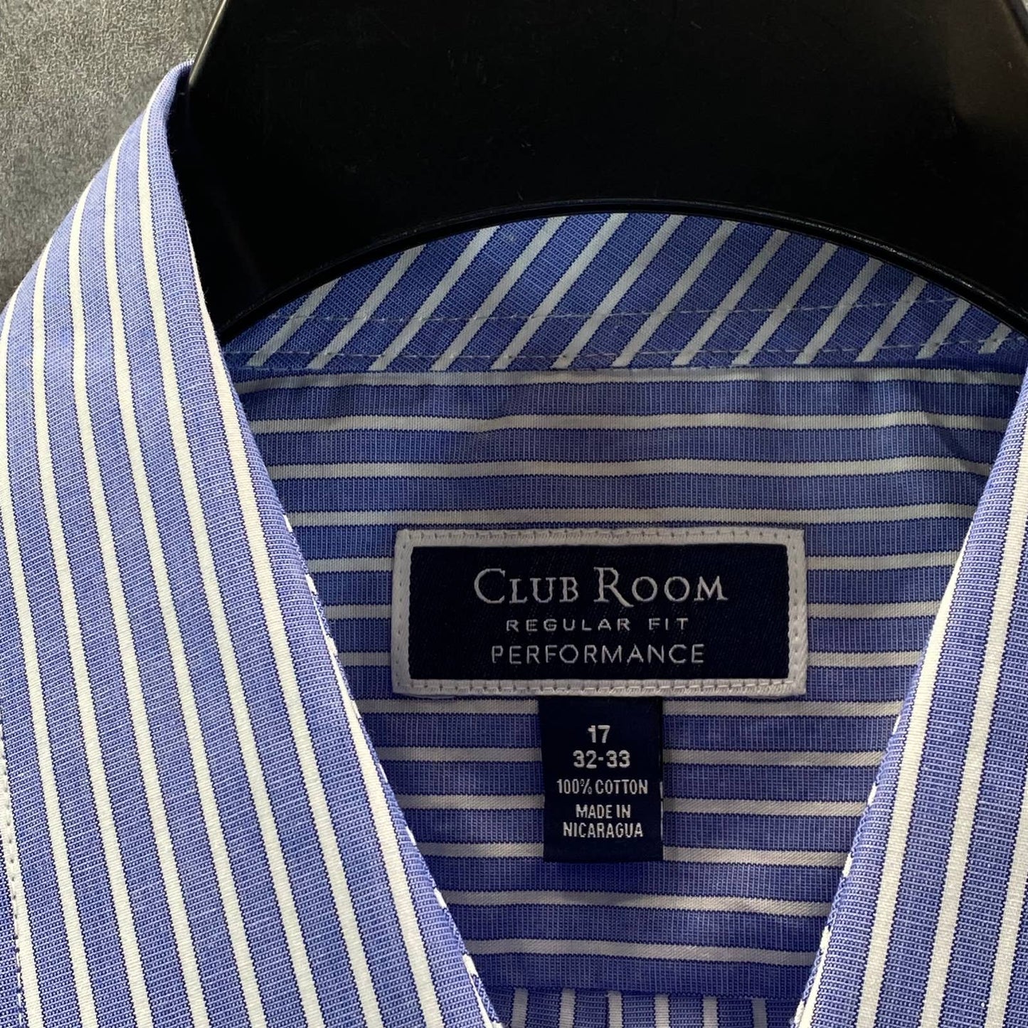 CLUB ROOM Men's Blue Striped Regular-Fit Button-Up Dress Shirt SZ 17 32/33