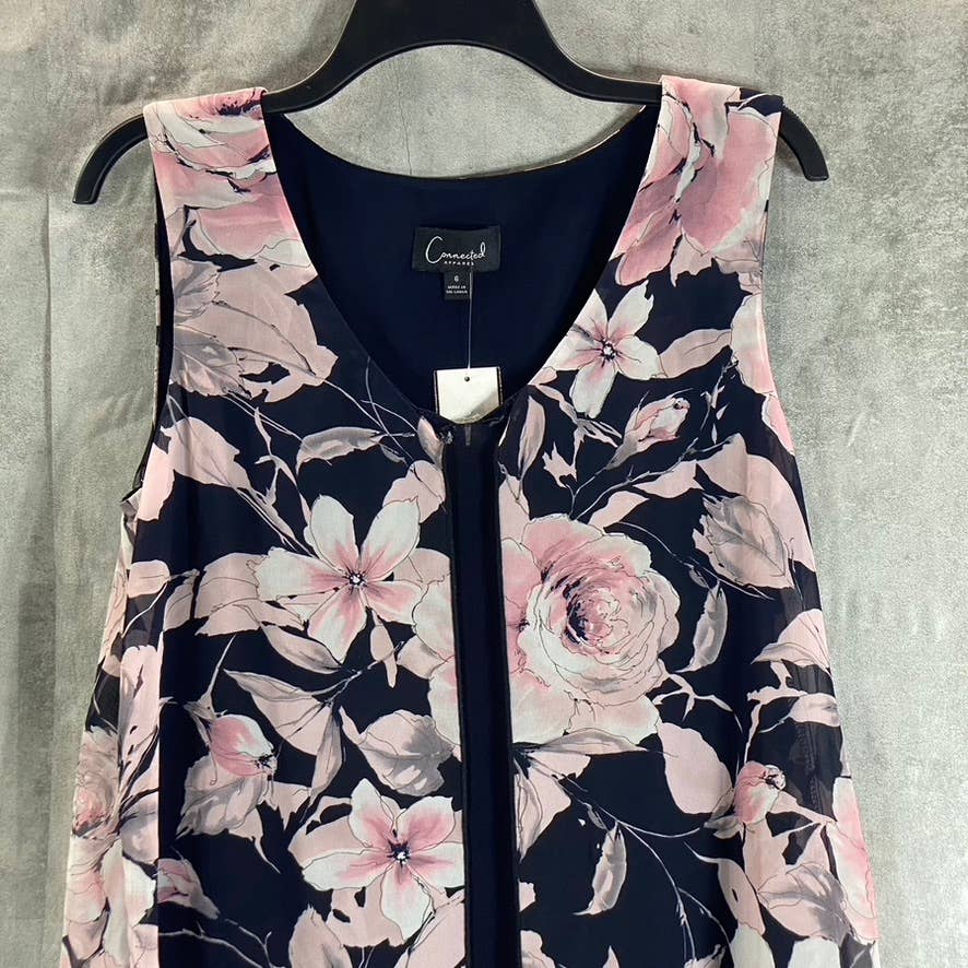 CONNECTED APPAREL Women's Navy-Mauve Floral-Print Chiffon Overlay Dress SZ 6