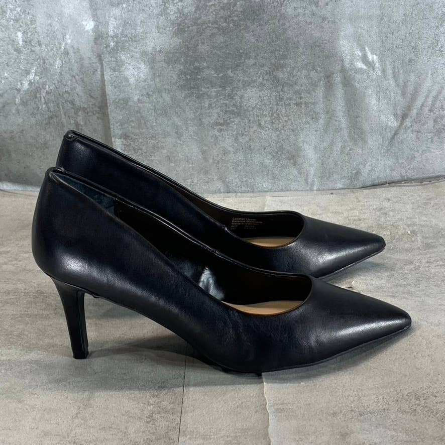 ALFANI Step N' Flex Women's Black Leather Jeules Pointed-Toe Slip-On Pumps SZ 8