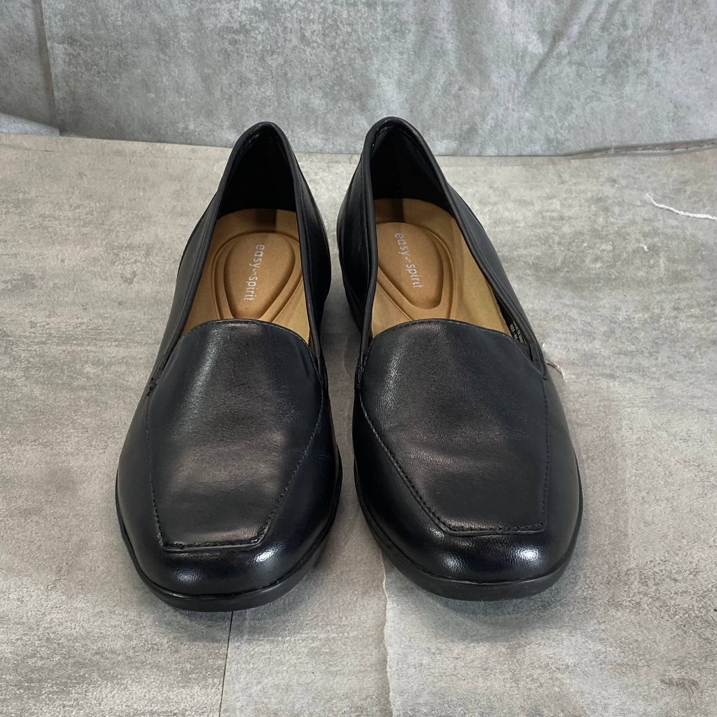 EASY SPIRIT Women's Black Leather Devitt Round-Toe Slip-On Loafer Flats SZ 8.5