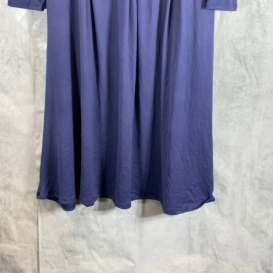 24SEVEN COMFORT APPAREL Women's Navy Round-Neck Long-Sleeve Fit & Flare Midi Dress SZ M