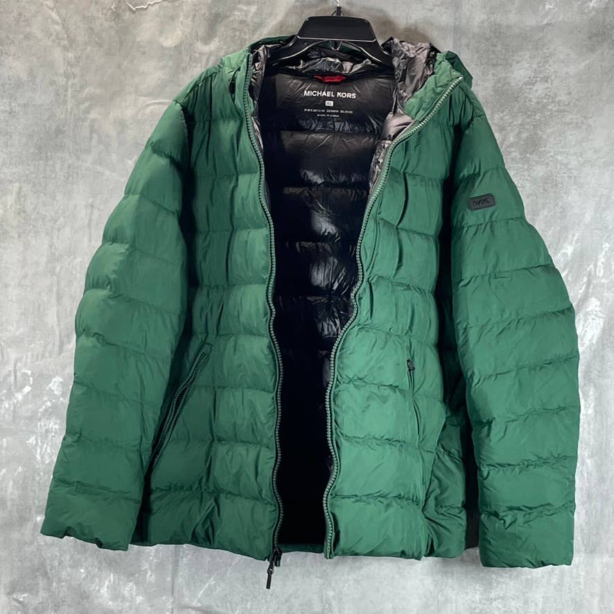 MICHAEL KORS Men's Dark Green Hooded Puffer Full-Zip Jacket SZ XL