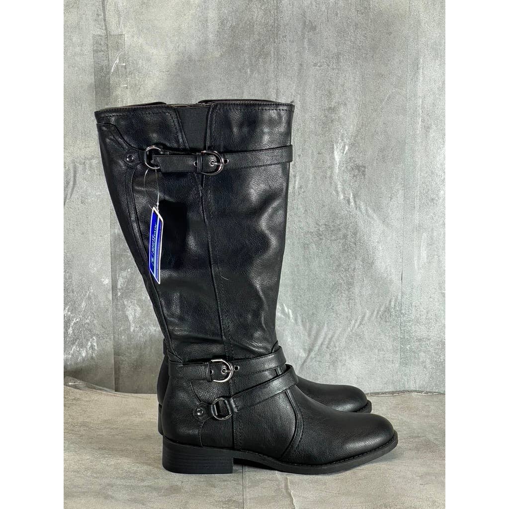 WHITE MOUNTAIN Women's Wide-Calf Black Faux-Leather Loyal Riding Boots SZ 10WC