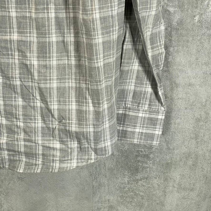 ALFANI Men's Grey Heather Caro Classic-Fit Button-Up Plaid-Print Shirt SZ M
