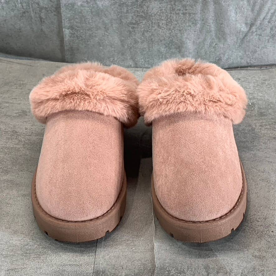 JOURNEE COLLECTION Women's Blush Wisp Faux Fur Trim Round-Toe Slippers SZ 8
