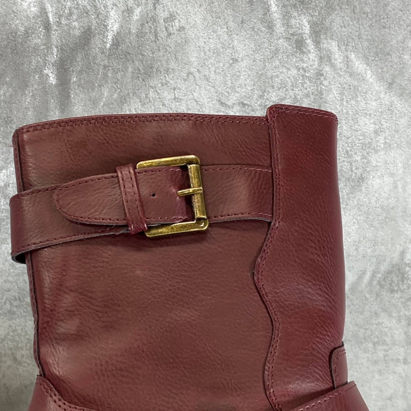 SUN+STONE Women's Wine Smooth Lionell Lug-Sole Block-Heel Moto Boots SZ 11