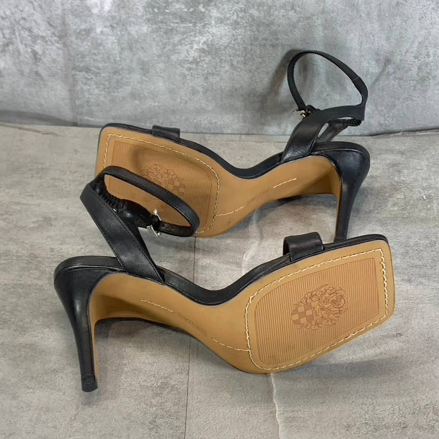 VINCE CAMUTO Women's Black Leather Saprenda Square-Toe High-Heel Sandals SZ 7.5