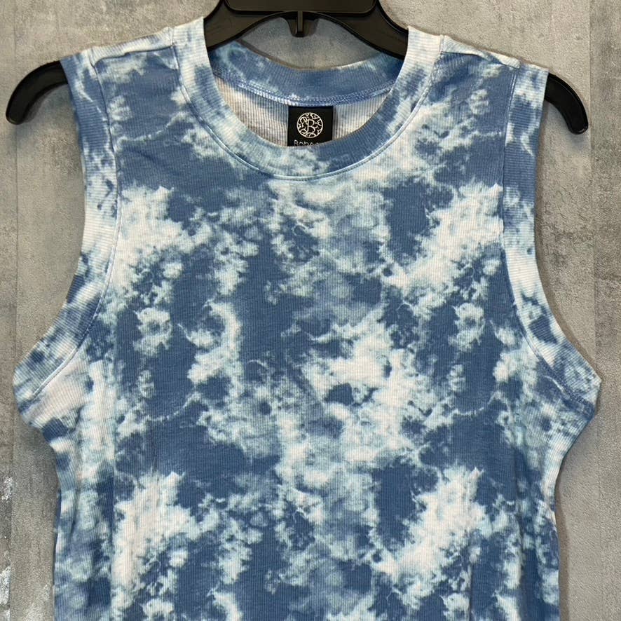 BOBEAU Women's Blue Tie-Dye Ribbed Knit Sleeveless Crewneck Mini Dress SZ M