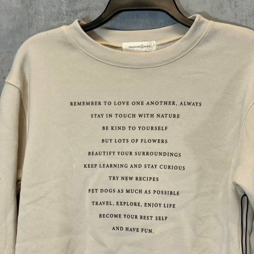 TREASURE & BOND Women's Ivory Fog Love One Another Pullover Crewneck Sweatshirt SZ XS
