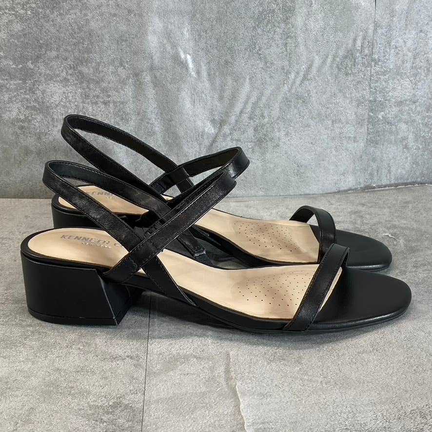 KENNETH COLE NEW YORK Women's Black Leather Maisie Low Block Heel Sandals SZ 9.5