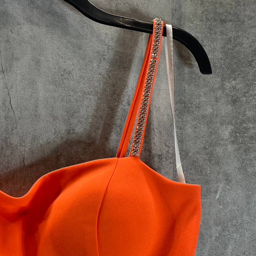 AQUA FORMAL Women's Orange Scuba Side Cutout Embellished Strap Sheath Mini Dress