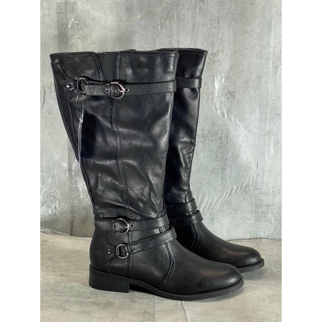 WHITE MOUNTAIN Women's Wide-Calf Black Faux-Leather Loyal Riding Boots SZ 10WC