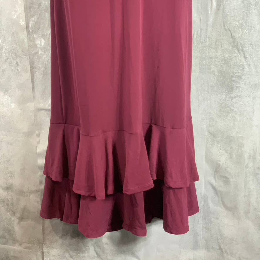 NY COLLECTION Women's Deep Burgundy Ruffle Faux-Wrap Flutter Sleeve Midi Dress L