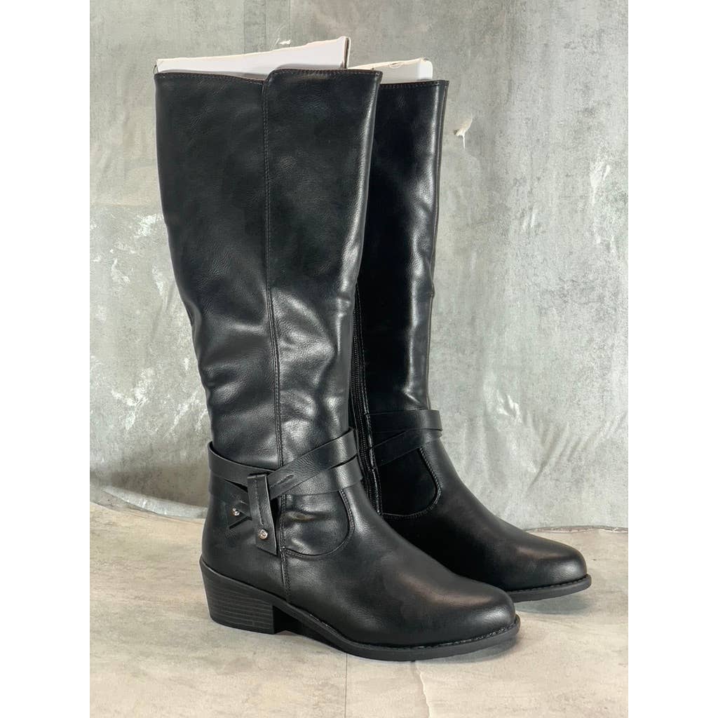 EASY STREET Women's Wide Black Anissa Tall Round-Toe Block-Heel Boots SZ 7.5W