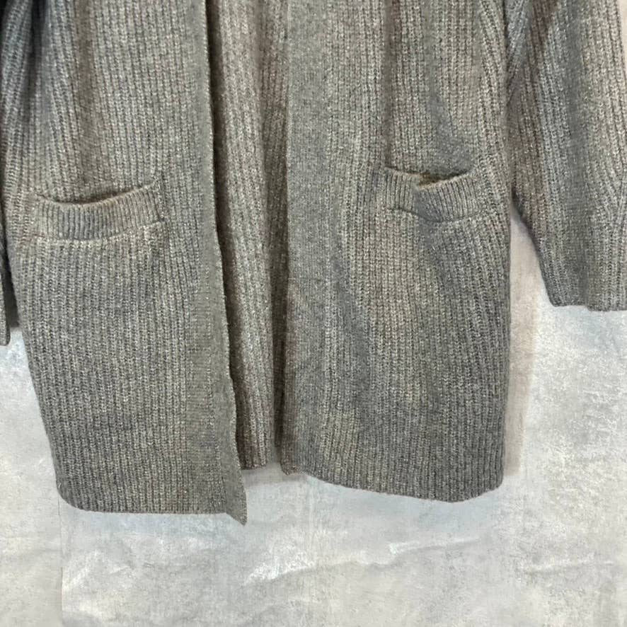 HALOGEN Women's Grey Dark Heather Rib Knit Open-Front Long Cardigan SZ S