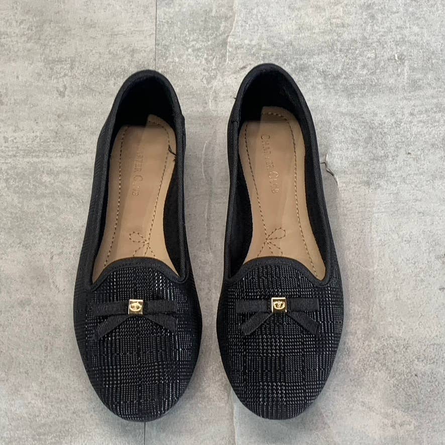 CHARTER CLUB Women's Black Plaid Kimii Deconstructed Almond-Toe Slip-On Flat SZ6