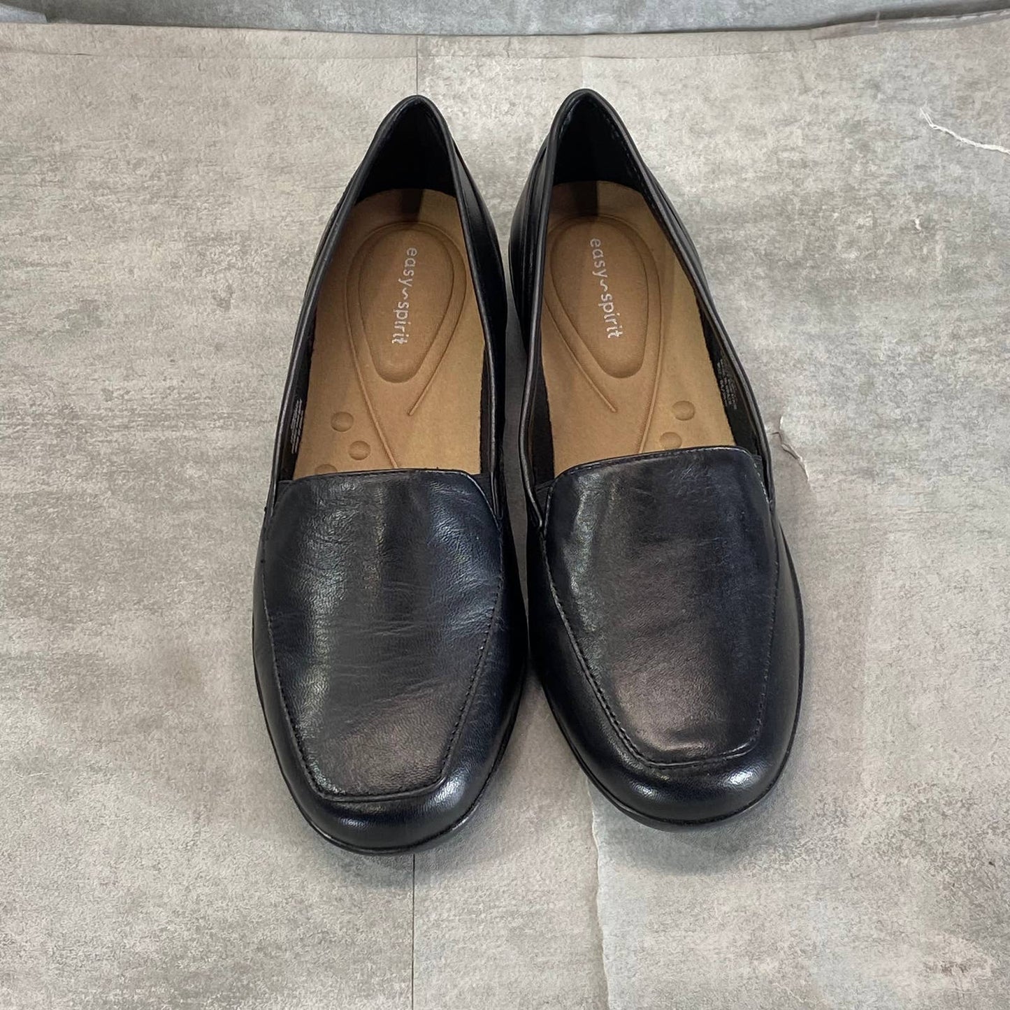 EASY SPIRIT Women's Black Leather Devitt Round-Toe Slip-On Loafer Flats SZ 8