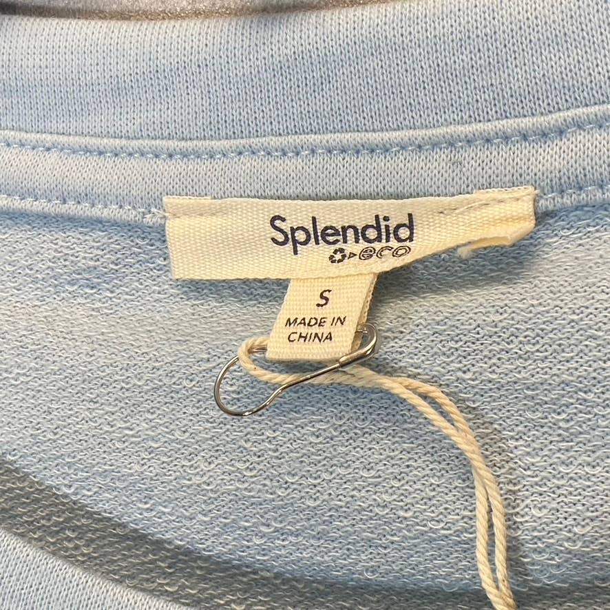 SPLENDID Women's Light Blue Raw Edge Long Sleeve Pullover Cropped Crewneck Sweater SZ S