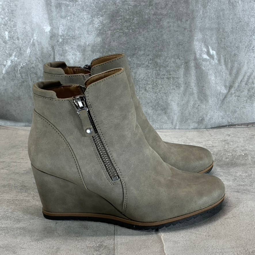 SOUL NATURALIZER Women's Light Grey Haley Round-Toe Side-Zip Wedge Booties SZ6.5