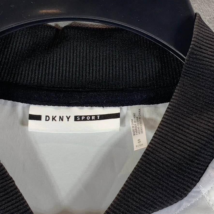 DKNY Sport Women's White-Black Full-Zip Graphic Bomber Jacket SZ S