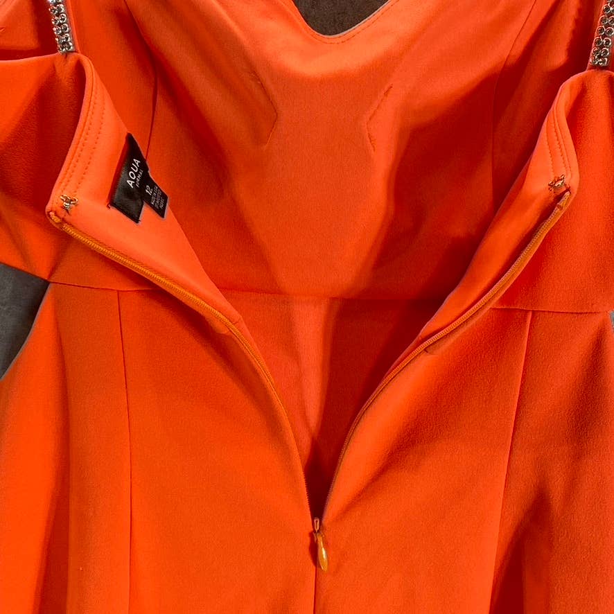 AQUA FORMAL Women's Orange Scuba Side Cutout Embellished Strap Sheath Mini Dress