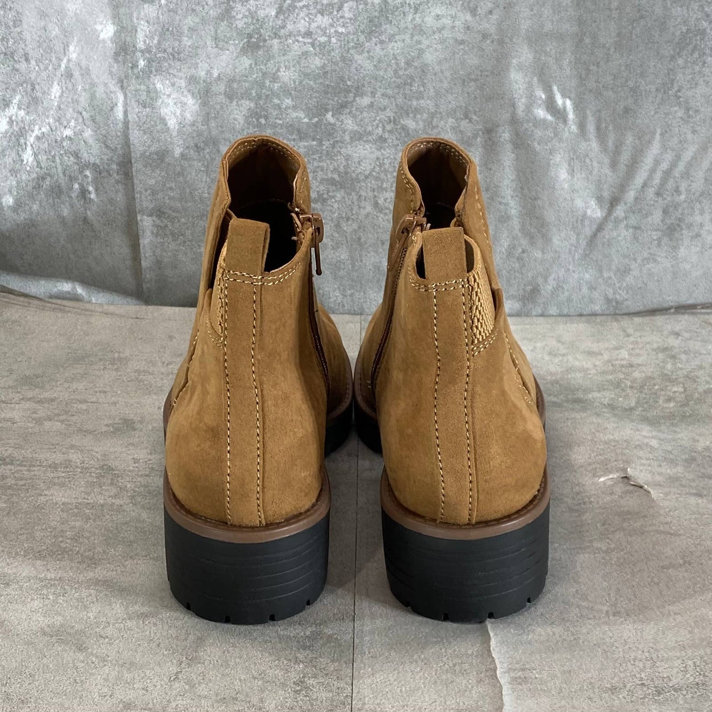 SUN+STONE Women's Tan Micro Kandy Lug-Sole Block-Heel Side-Zip Ankle Boots SZ 8