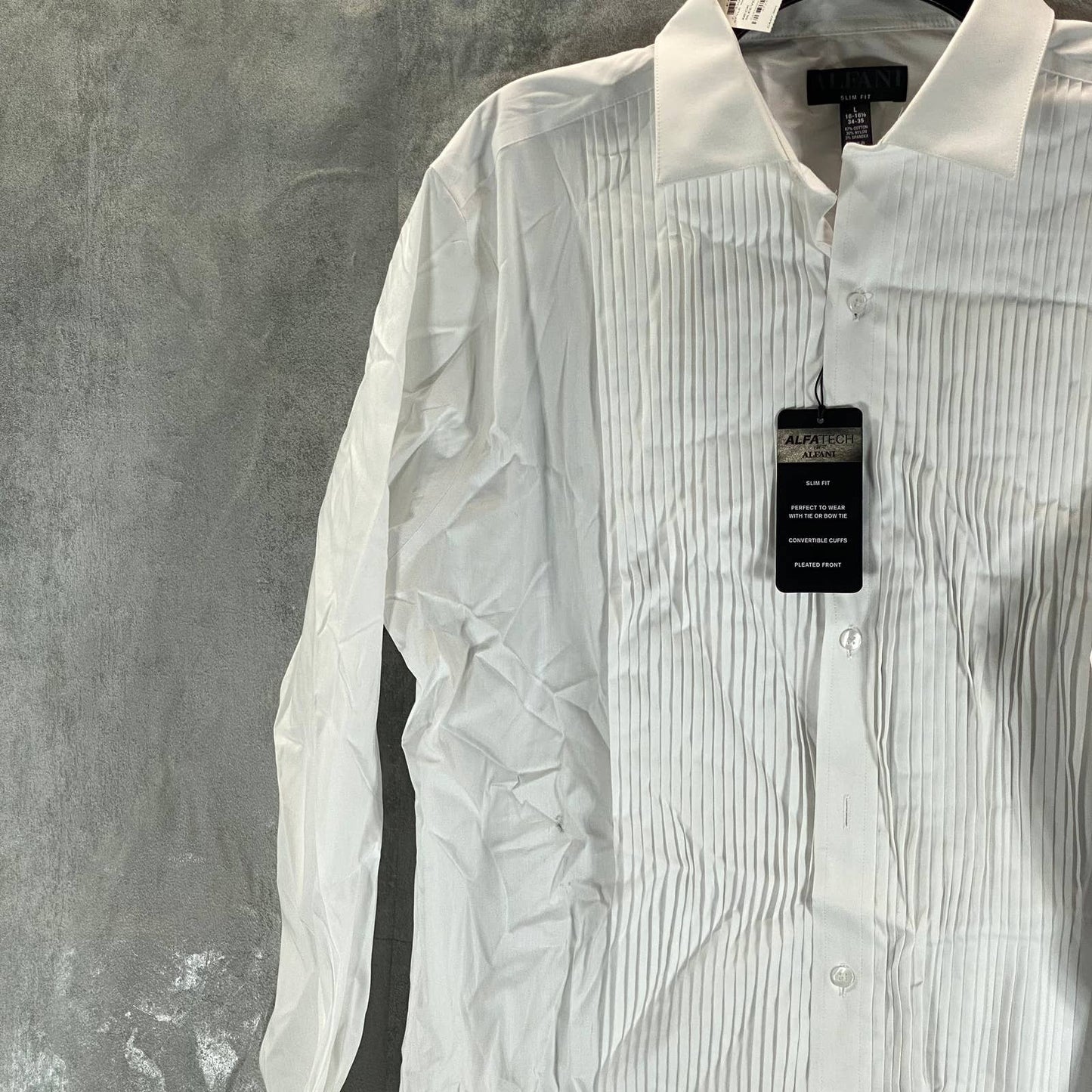 ALFANI Alfatech Men's Sierradale White Slim-Fit Pleated Panel Formal Shirt SZ L