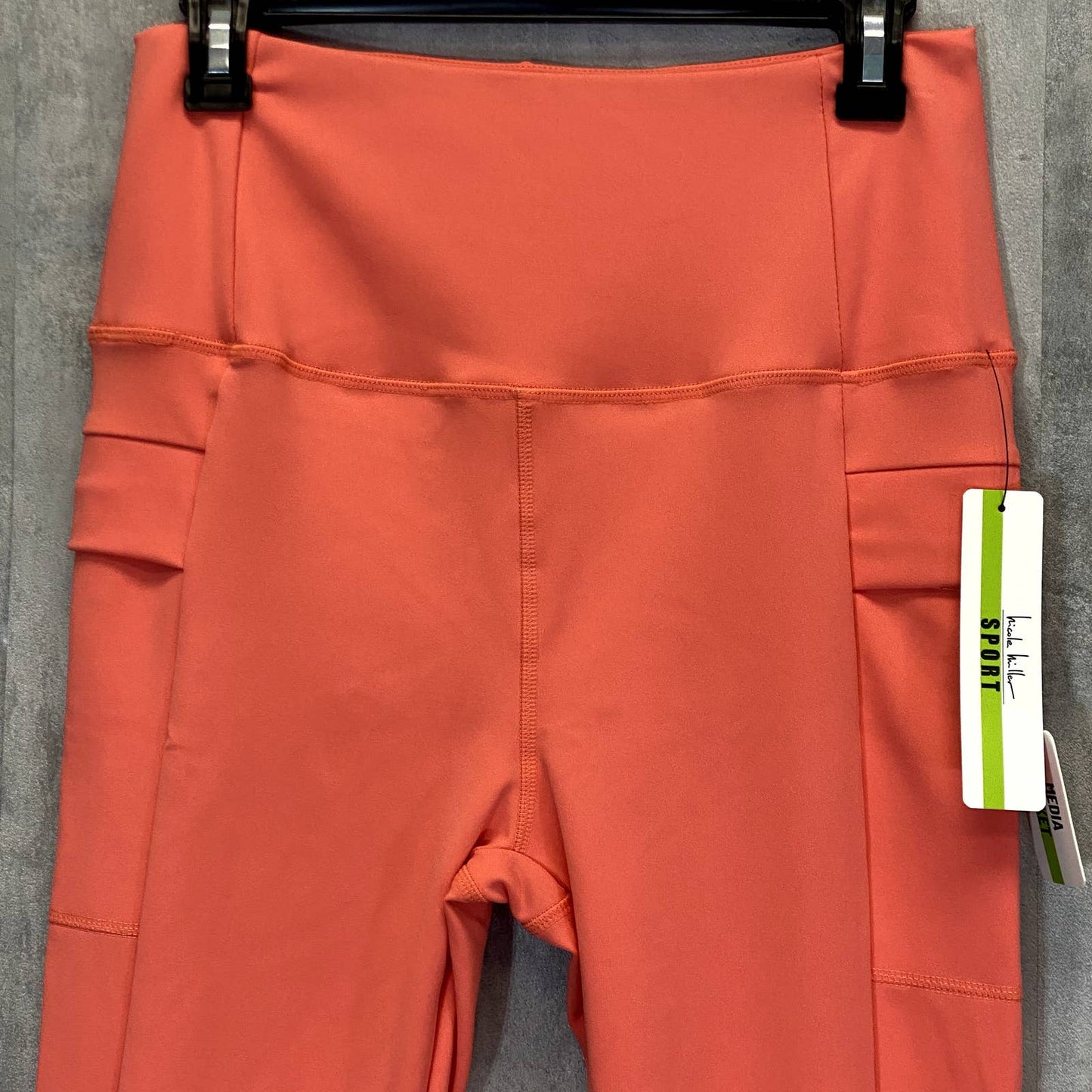 NICOLE MILLER Sport Women's Coral High-Rise Pull-On Skinny Media Pocket Leggings SZ L