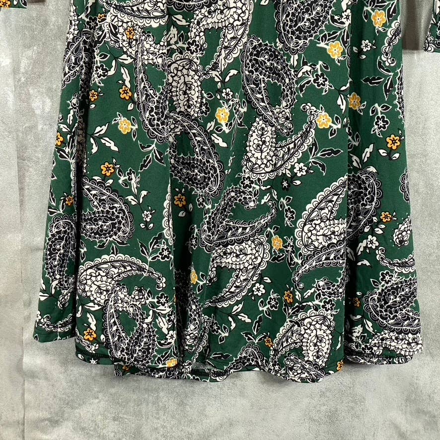 24SEVEN Comfort Apparel Women's Green Paisley-Print Scoop-Neck Long-Sleeve Dress