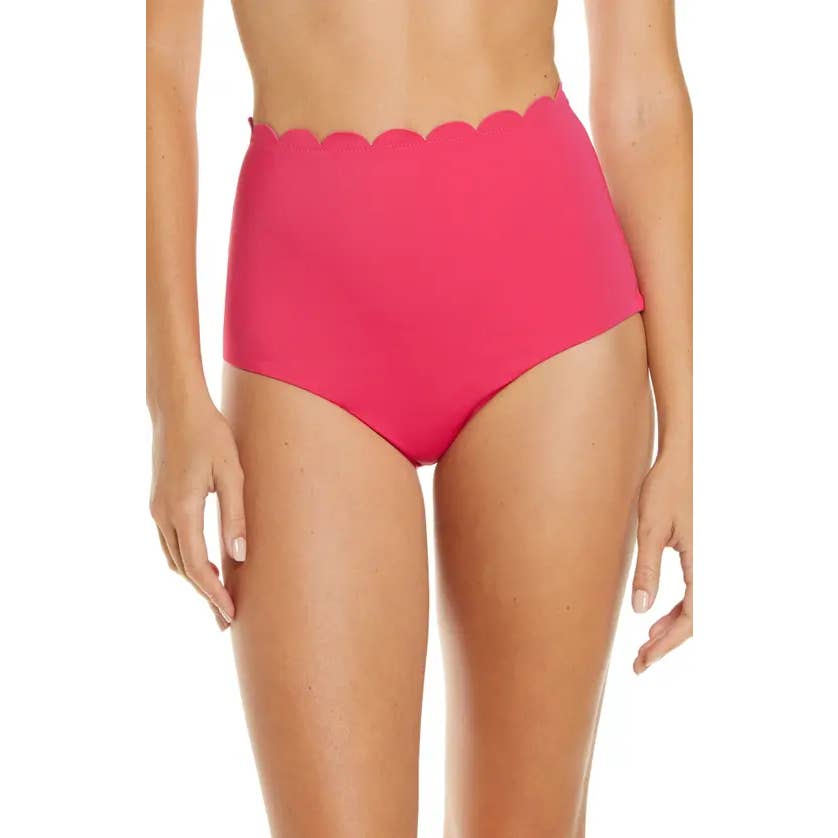 CHELSEA28 Women's Pink Bright Scallop High-Waist Bikini Bottoms SZ S