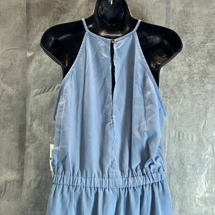 KINGSTON GREY Juniors' Chambray Sleeveless Pocketed Halter Cropped Jumpsuit SZ L