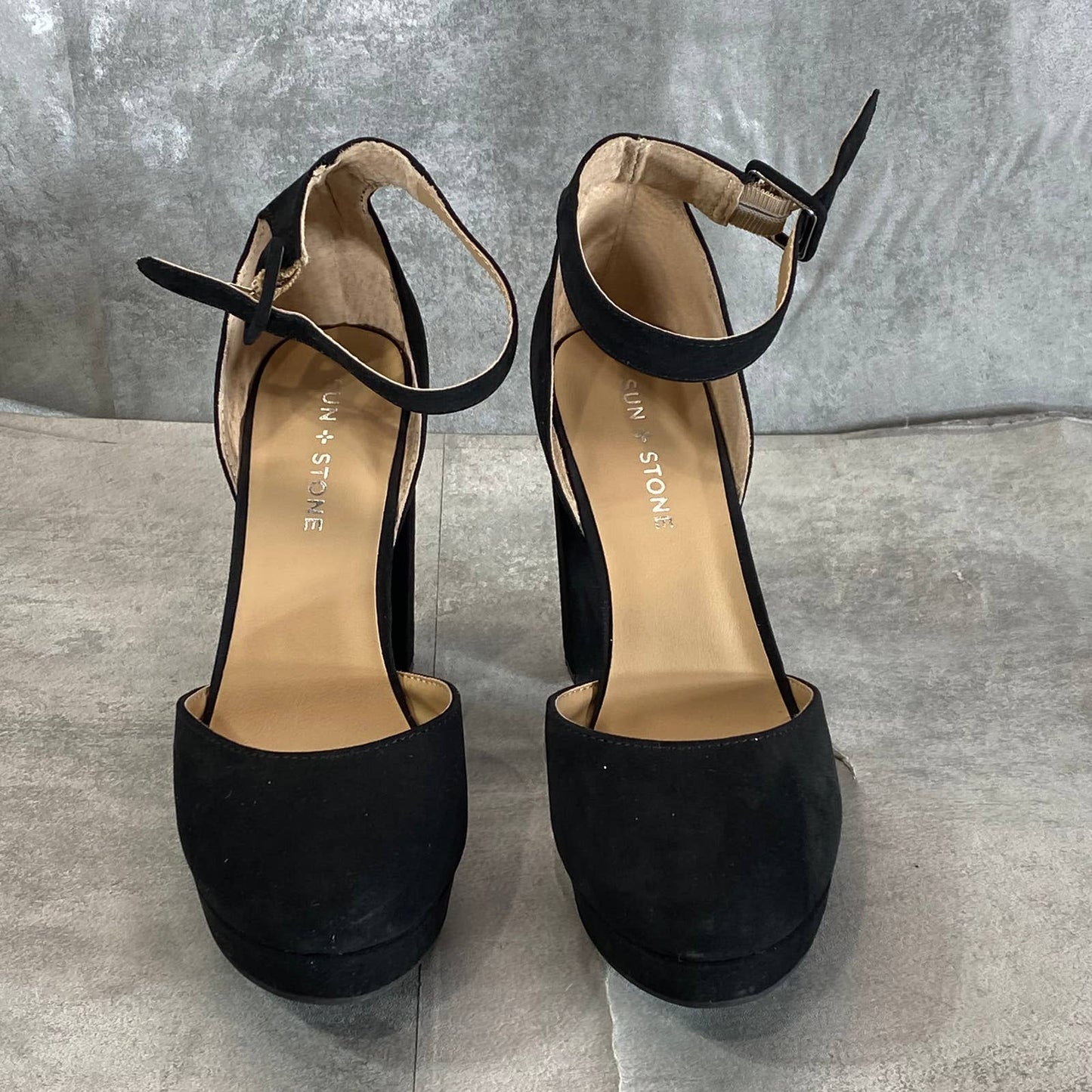 SUN+STONE Women's Black Micro Estrella Round-Closed Toe Block-Heel Pumps SZ 8