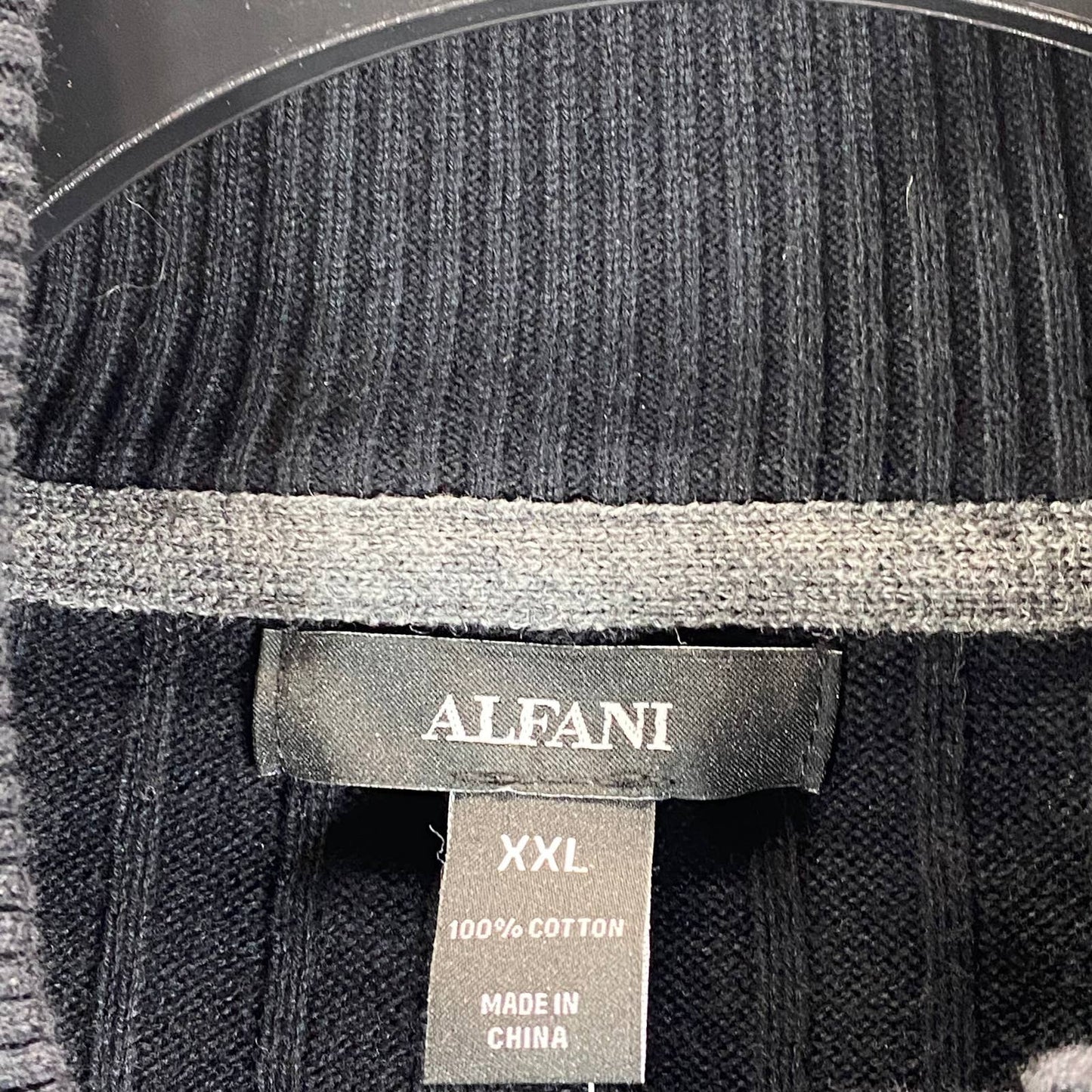 ALFANI Men's Deep Black Classic-Fit Ribbed Full-Zip Sweater 2XL