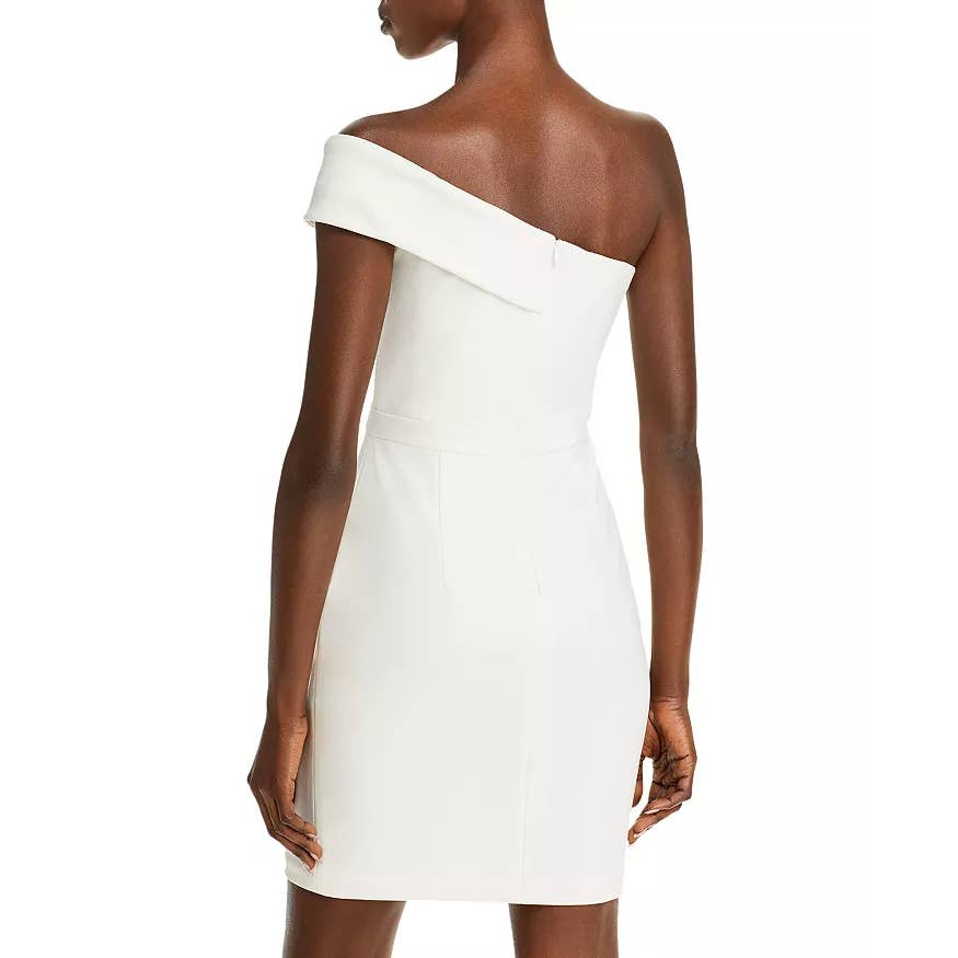 AQUA FORMAL Women's White One-Shoulder Scuba Crepe Bodycon Mini Dress SZ 8
