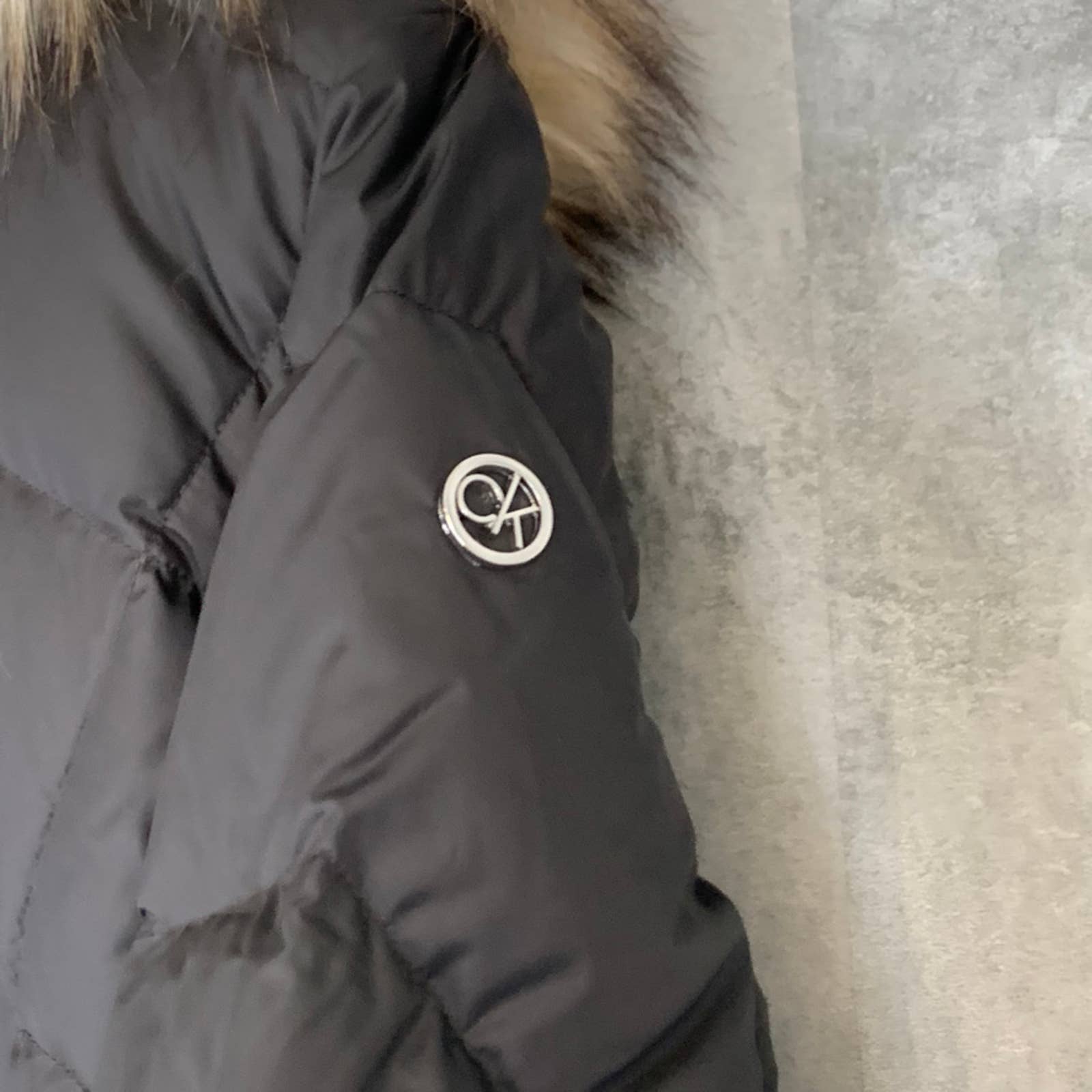 CALVIN KLEIN Solid Black Detachable Faux-Fur Hooded Full-Zip Puffer Jacket SZ S