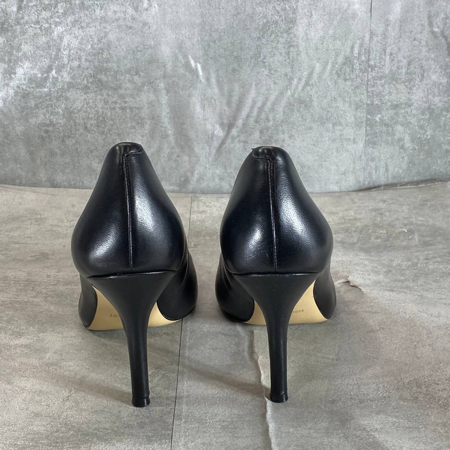 NINE WEST Women's Black Leather Flax Pointed-Toe Stiletto Dress Pumps SZ 9.5