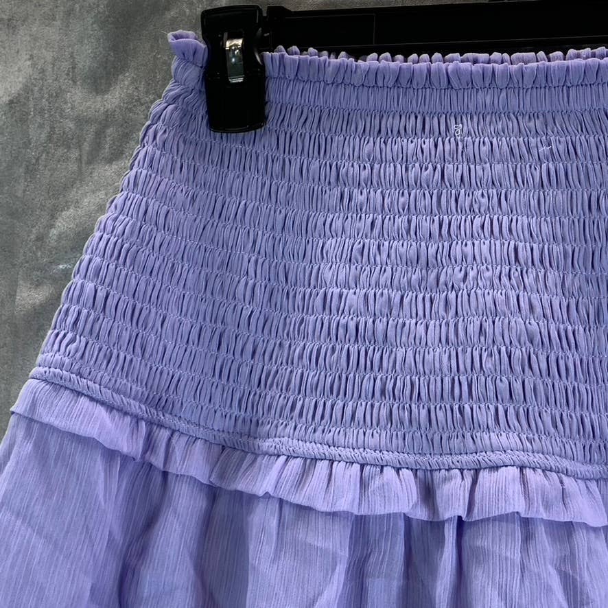 BAR III Women's Wizard Lilac Smocked Ruffle Tiered Pull-On Mini Skirt SZ S