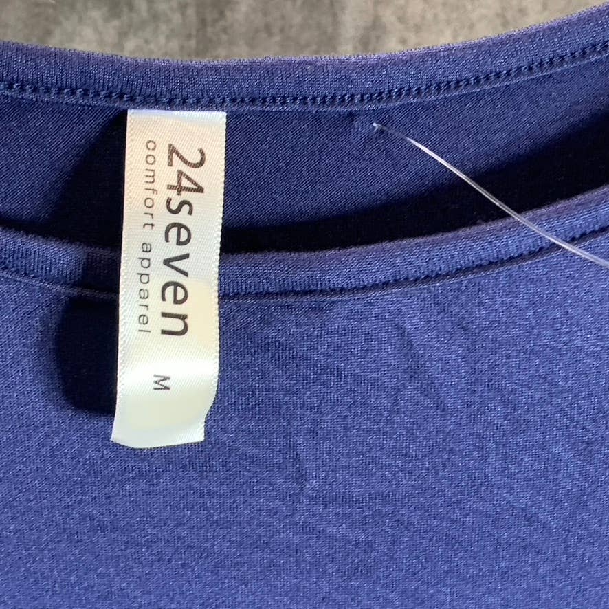 24SEVEN COMFORT APPAREL Women's Navy Round-Neck Long-Sleeve Fit & Flare Midi Dress SZ M