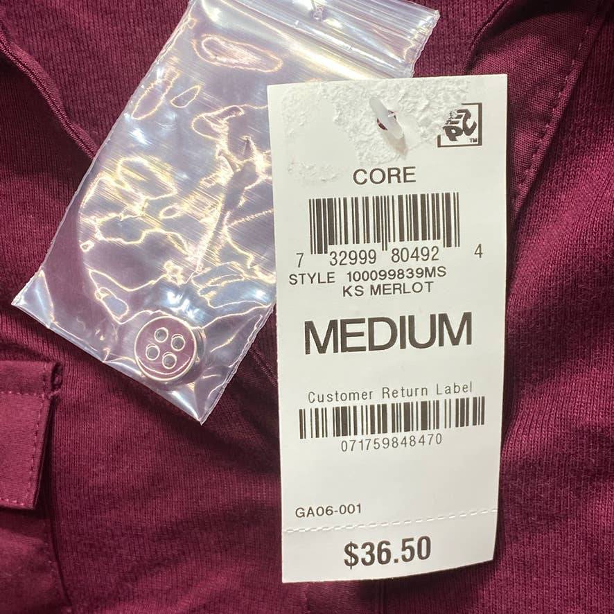 KAREN SCOTT Merlot Cotton 3/4 Roll-Tab-Sleeve Collar Top SZ M
