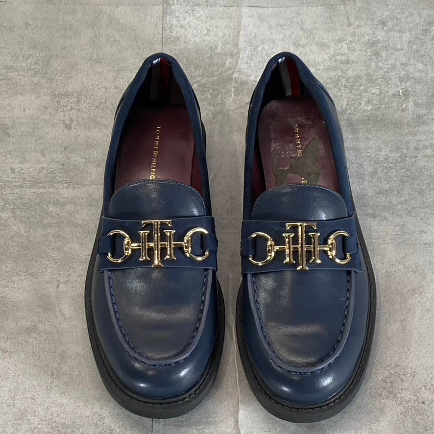 TOMMY HILFIGER Women's Navy Trevys Slip-On Moc-Toe Block-Heel Loafers SZ 6