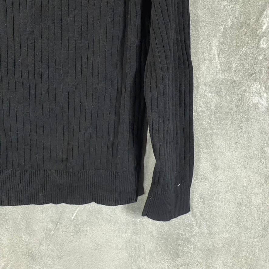 ALFANI Men's Deep Black Classic-Fit Ribbed Full-Zip Sweater M