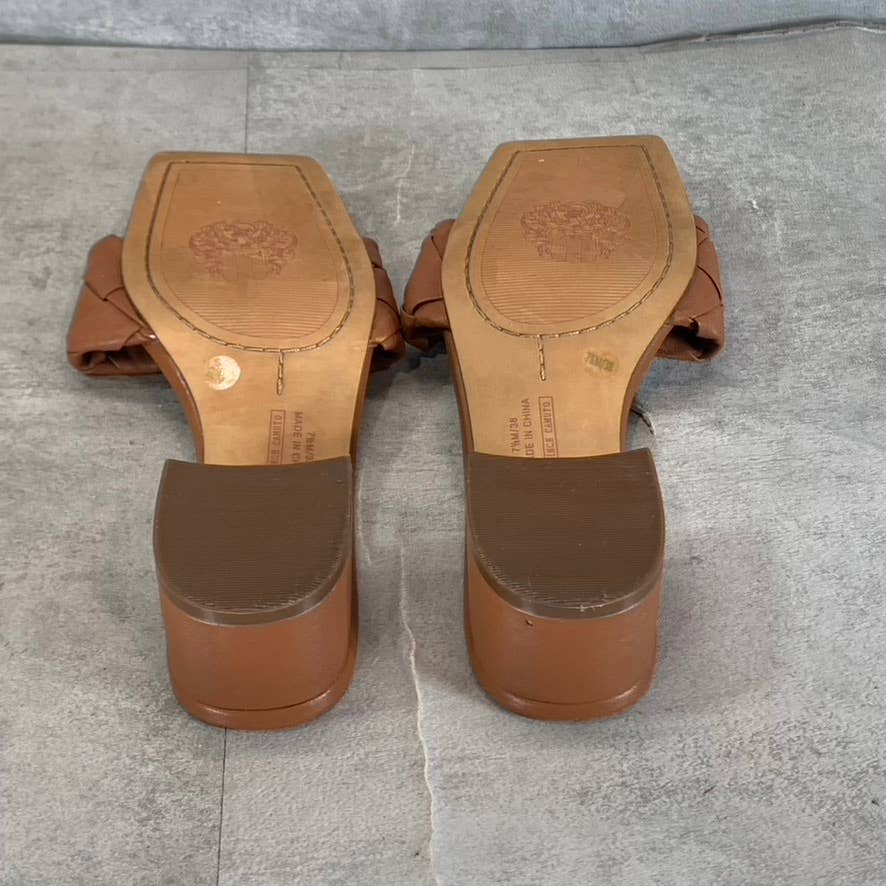 VINCE CAMUTO Women's Barn Brown Semtera Square-Toe Block-Heel Sandals SZ 7.5