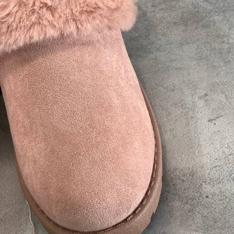 JOURNEE COLLECTION Women's Blush Wisp Faux Fur Trim Round-Toe Slippers SZ 8