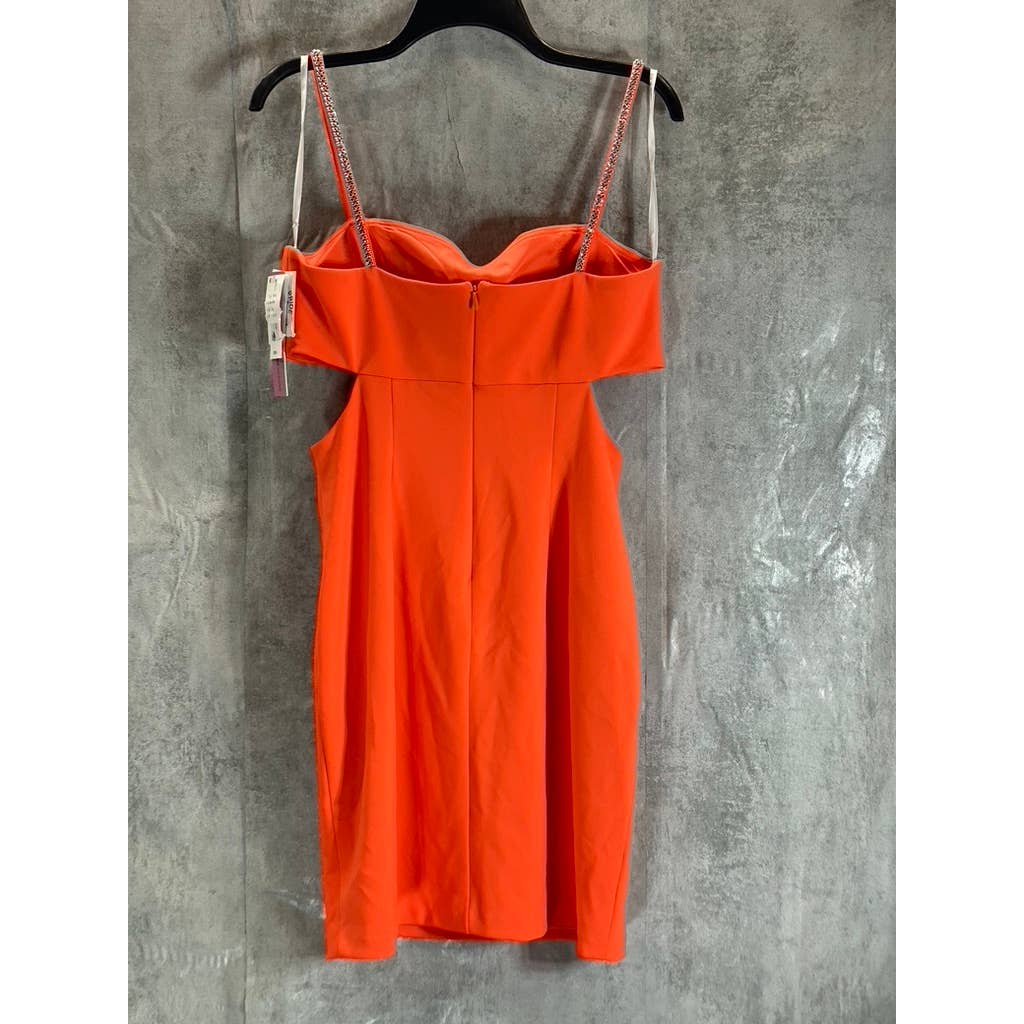 AQUA FORMAL Women's Orange Scuba Side Cutout Embellished Strap Sheath Mini Dress