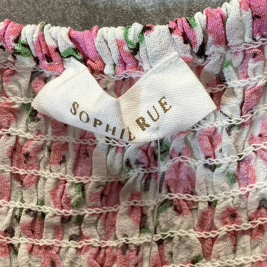 SOPHIE RUE Women's Pink Floral Print Shirred Blouse Puffy Sleeve Top SZ XL