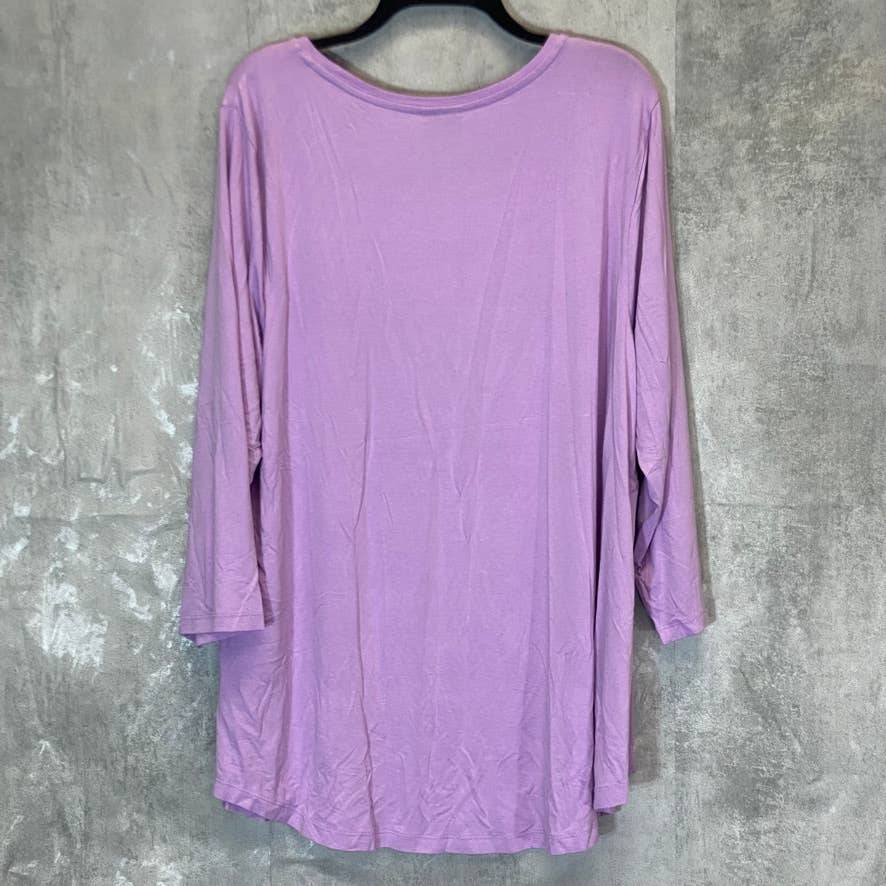 JM COLLECTION Women's Plus Size Crocus Petal Scoopneck 3/4 Sleeve Top SZ 3X